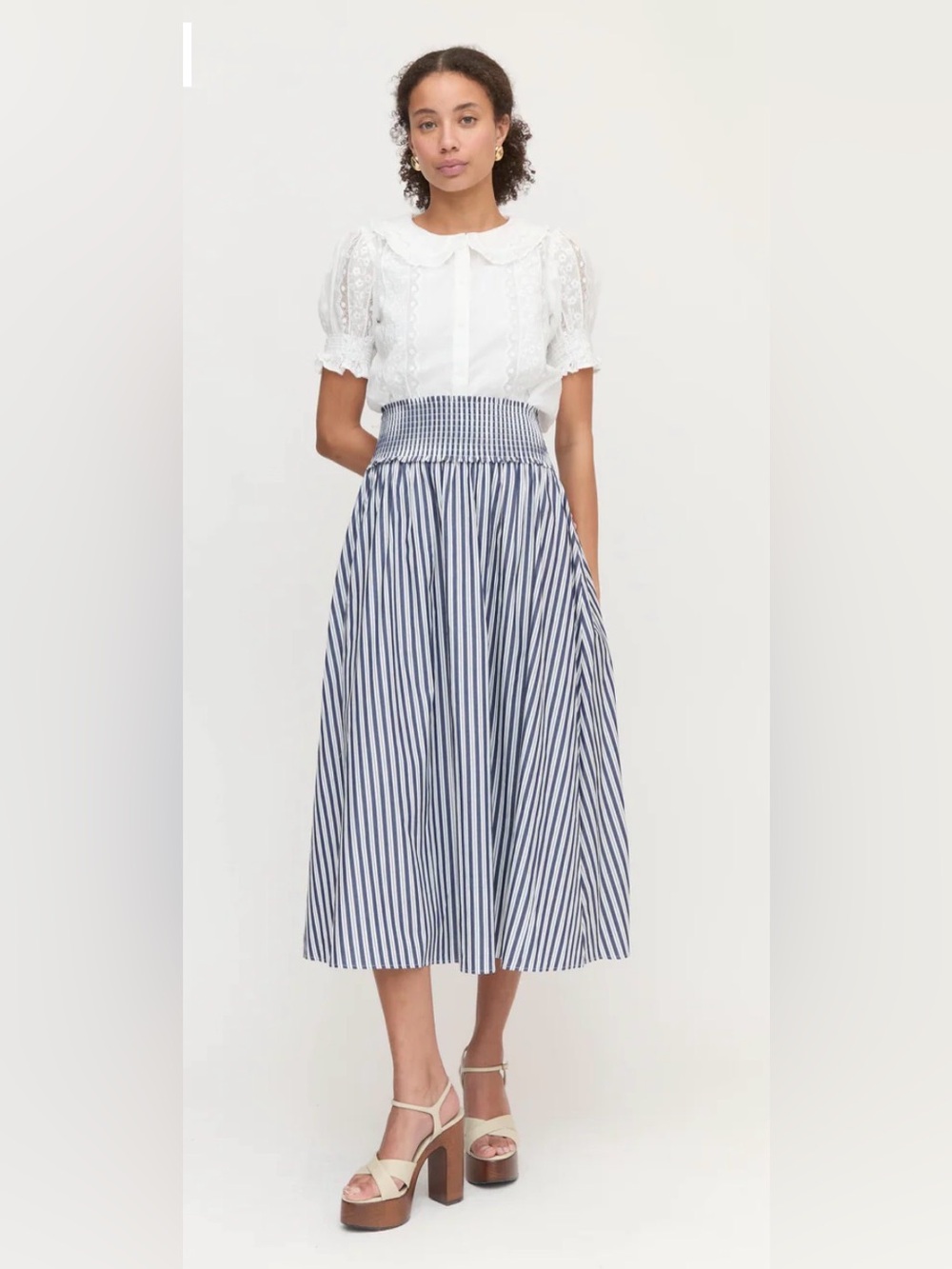 Hill House Home The Delphine Nap Skirt in Navy Stripe, Size XS